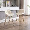 26 Inch Set of 2 Bar Stools,with Chrome Footrest Velvet Fabric Counter Stool Golden Leg Simple Bar Stool,CREAM