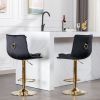 Set of 2 Bar Stools,with Chrome Footrest and Base Swivel Height Adjustable Mechanical Lifting Velvet + Golden Leg Simple Bar Stoo,black