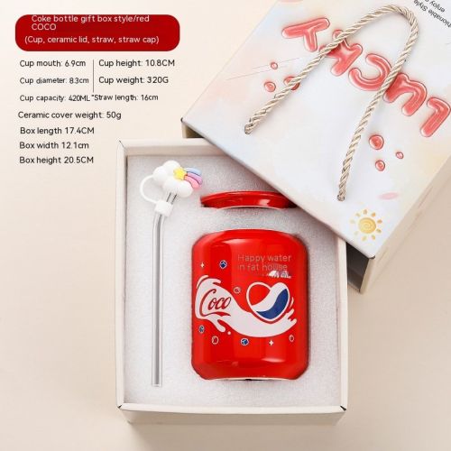 Creative Coke Bottle Ceramic Cup Fruit Cup With Straw Home Couple Gift Creative Coke Bottle Ceramic Cup Fruit Cup With Straw Home Couple Gift